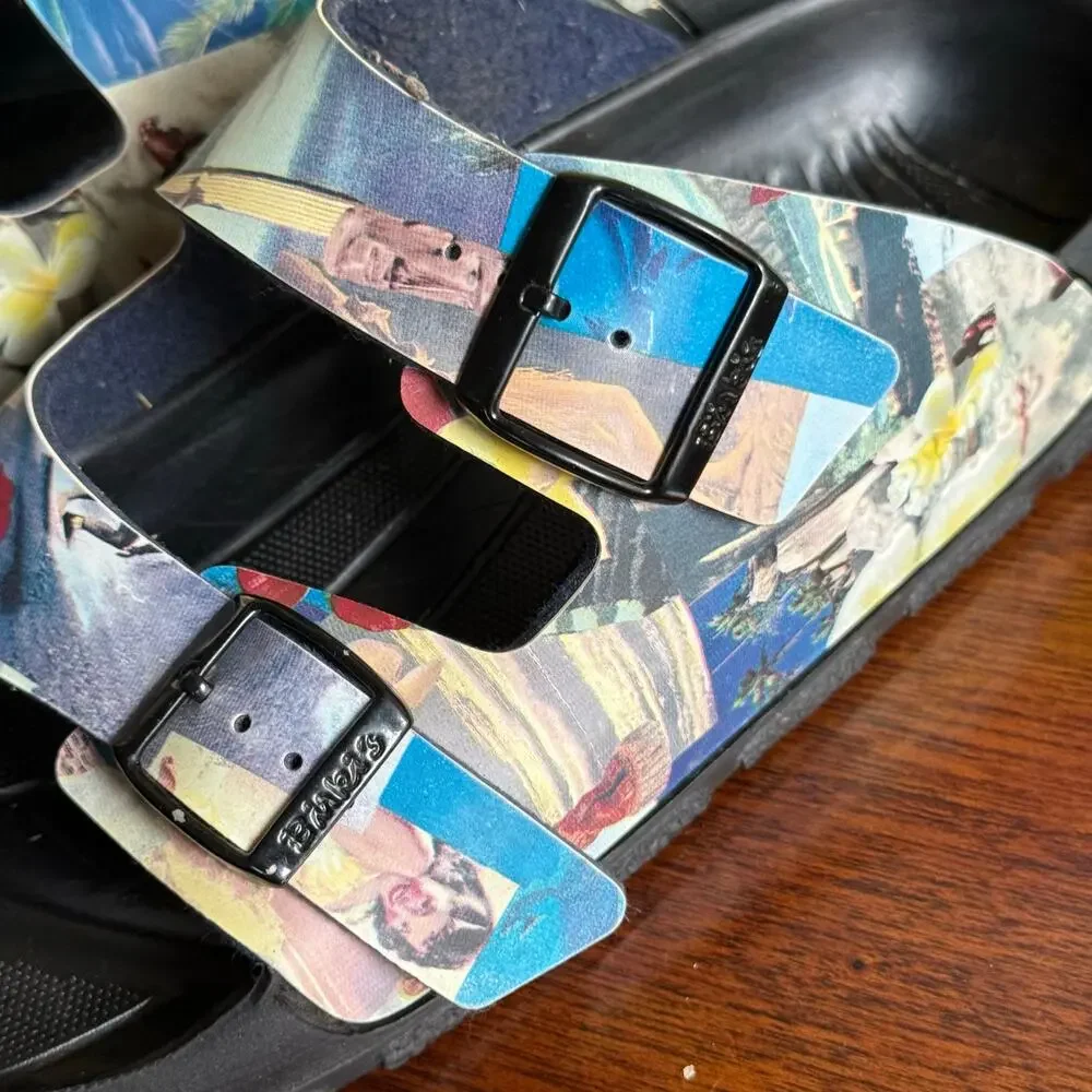 Birki's by Birkenstock Y2K Hawaii Tiki Sandals Colorful Buckle Women Size 41 R - Picture 3 of 12